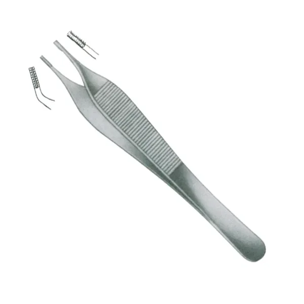 Flat handle that spreads into two tips with a row of serrated teeth on either tip
