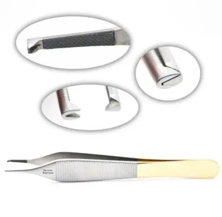 Flat handle that spreads into two tips with a sharp tooth on either tip