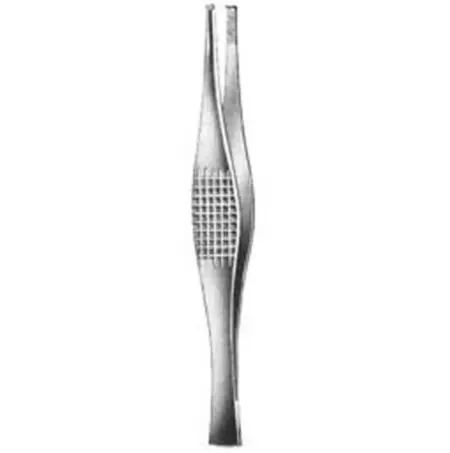 Flat, heavier, handle that spreads into two tips with a sharp tooth on either tip