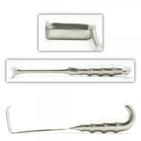 Hooked wide handle with a bent tip that has a lip